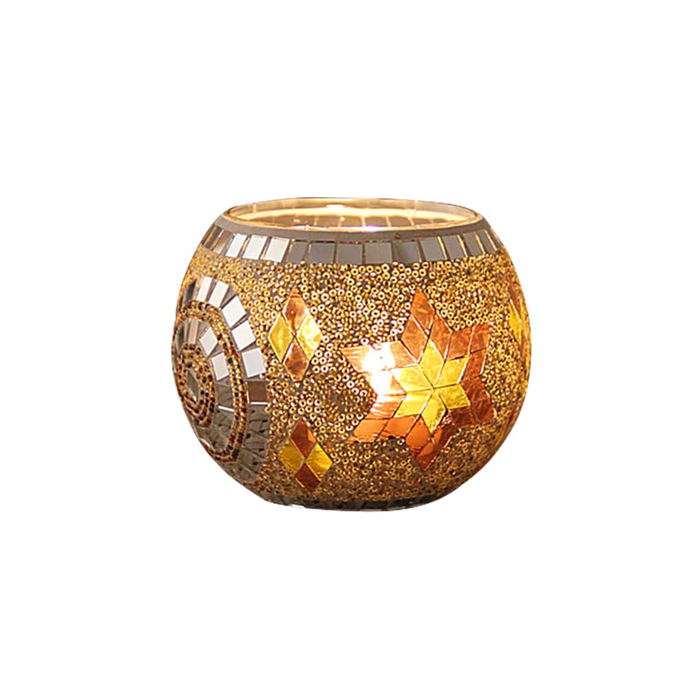 Mobestech Candle Holder, Mosaic Tea Light Holder - European Style Turkish Globe, 8x10.8x8 cm, Glass, 1 Piece, for Wedding, Party, Dinner Party, Romantic Evening Decoration