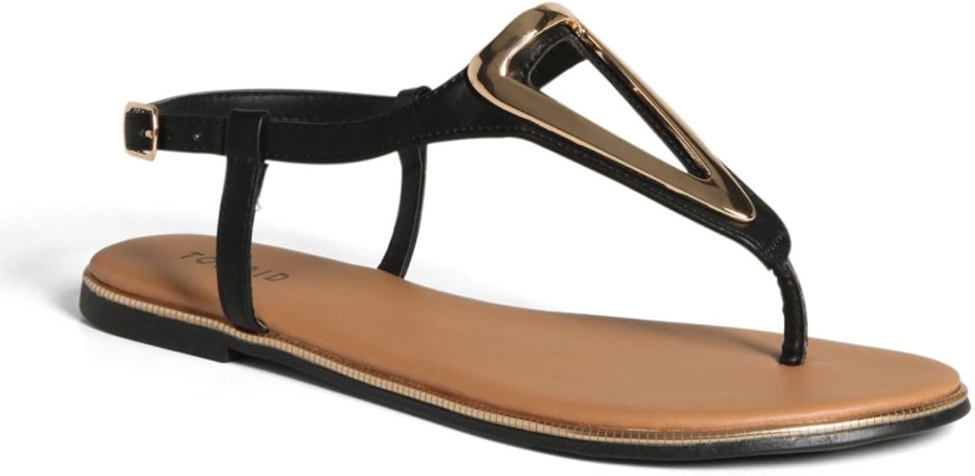Amazon.com | Cutout Plated T-Strap Sandals (Wide Width) Black | Shoes