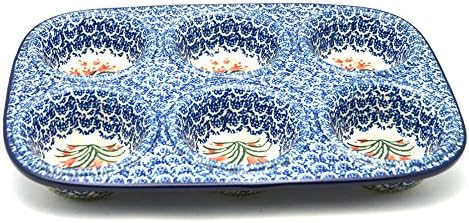 Polish Pottery Muffin Pan - Crimson Bells