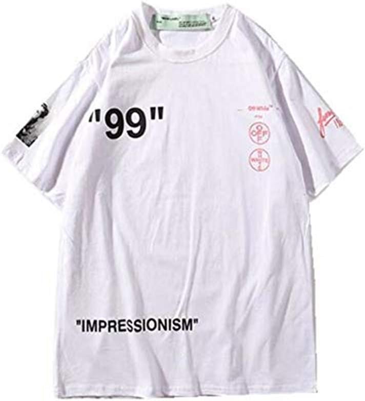 DuoLu Summer Fashion OW Graffiti Printed Crew Neck Pullover T-Shirt for Men/Women