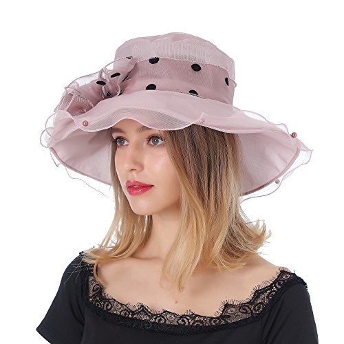 Dantiya Women's Organza Kentucky Derby Wide Brim Flower Tea Party Bridal Dress Church Hat (Fuchsia) - Thumbnail 2