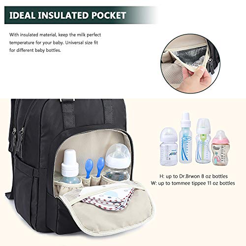 Diaper Bag Backpack, Dikaslon Large Travel Back Pack Waterproof Multifunction Maternity Baby Nappy Changing Bags for Mom and Dad with Insulated Pockets, Changing Pad for Boys and Girls, Black