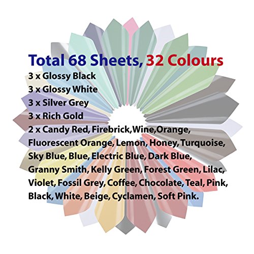 68 Pack 12" X 12" Premium Permanent Self Adhesive Vinyl Sheets-Assorted Colors (32 Colour)