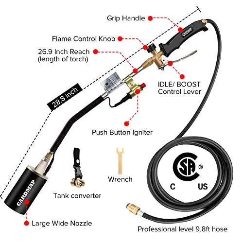Propane Torch Burner Weed Torch High Output 500,000 BTU with 9.8FT Hose
