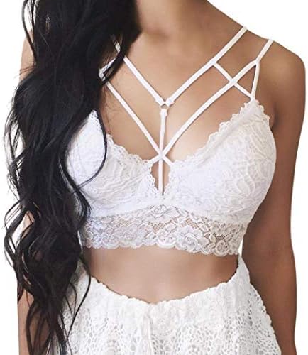 Hot Sexy Women's Lace Cut Out Bra Crop Top Club Bralette Strappy Vest Bra Women Bandage Bralette Bra Underwear White XL