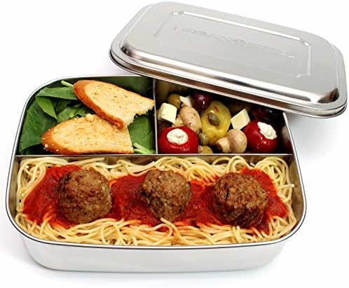 Premium, Bento Style, 3 Compartment Stainless Steel Lunchbox for Adults, 6.8 x 3 x 9.3" ~ Eco Friendly, Chemical Free, Durable & Dishwasher Safe ~ Ideal for Travel and the Office, by Urban Steel