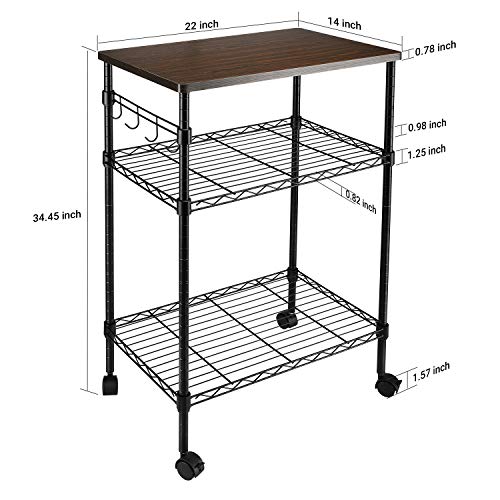 alvorog 3-Tier Rolling Kitchen Cart, Microwave Storage Rack Utility Service Cart with Adjustable Mesh Shelves Bakers Rack for Living Room, Bedroom and Office - Thumbnail 3
