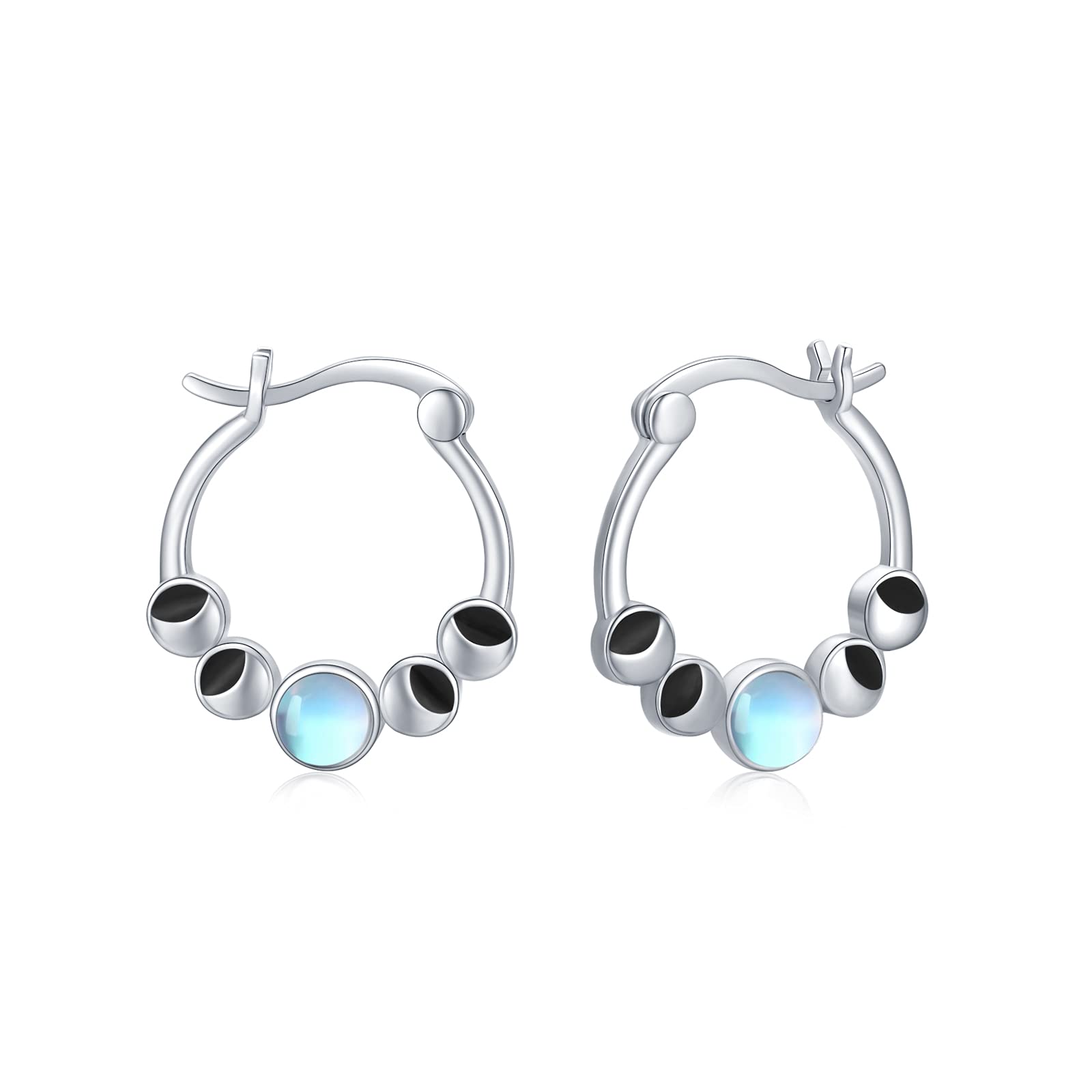 Moonstone Earrings 925 Sterling Silver Moon Phase Earrings Hypoallergenic Hoop Jewellery Gifts for Women