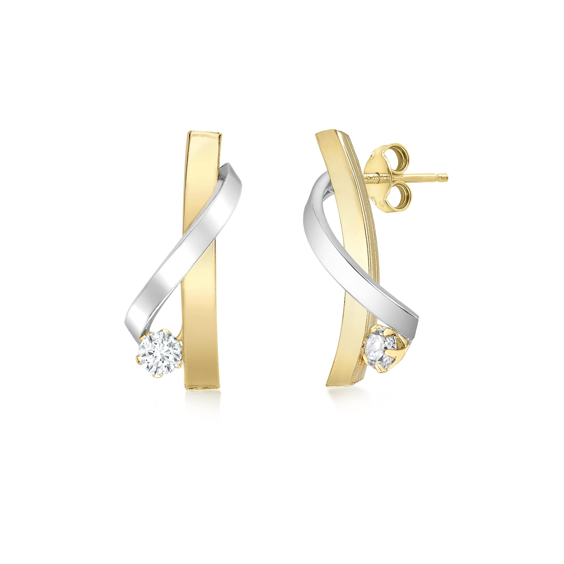 CARISSIMA Women's 9 ct Yellow and White Gold Cubic Zirconia Two Band Earrings