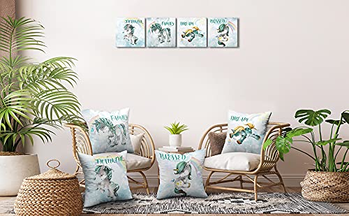 Throw Pillow Covers,Teal Unicorn Pillowcase,Decorative Pillows,Outdoor Pillow Covers, Pillow Covers 18x18,Throw Pillows,Couch Pillows,Unicorn Pillows,Unicorn Decor for Girls Room,Bed Gifts Set of 4