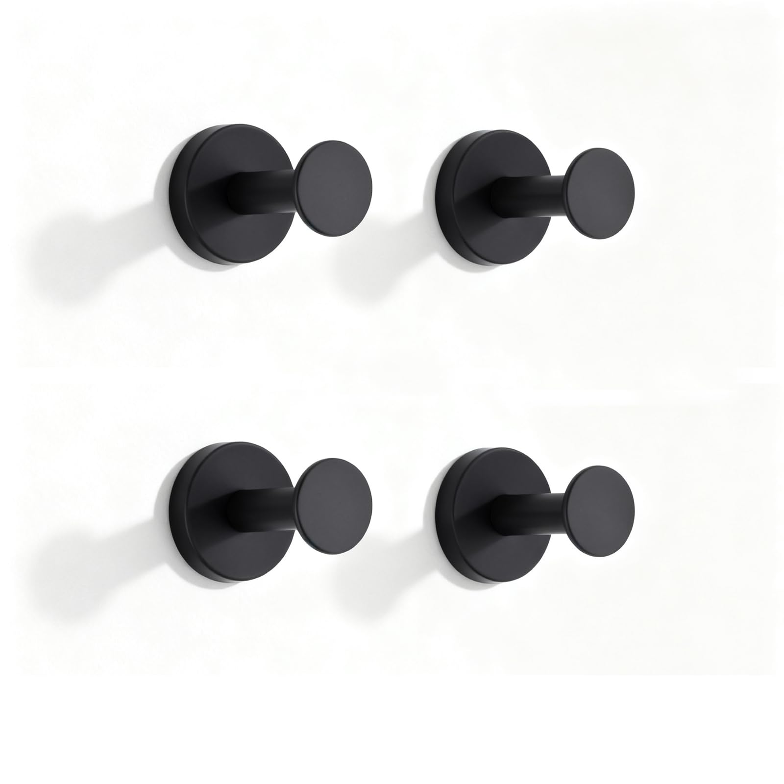 NEWRAIN Towel Hooks, 4 Pack Towel Holder for Bathroom Wall, Cabinet Closet Door, Kitchen, Bedroom, Hotel - Modern Design Effortless Mounting Towel Hangers, Robe Hook Matte Black