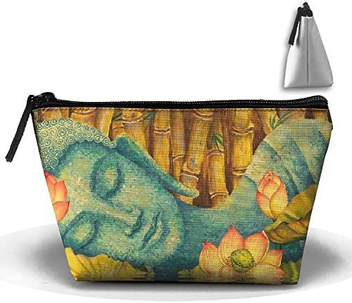 Buddha Meditation With Lotus Flower Trapezoid Travel Storage Pouch Oxford Cloth Makeup Bag Portable Handy Kit Packing Organizer 10"x4.9"x6.3"