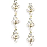 Mariell Freshwater Pearl Gold Dangle Bridal and Wedding Earring with Cubic Zirconia Crystal, Prom Jewelry