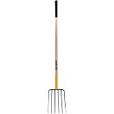 True Temper 1838200 6-Tine Steel Fork Pitchfork with Hardwood Handle 48 in, for Transferring Manure, Mulch with Cushion Grip