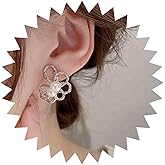 Andelaisi Boho Pearl Flower Earrings Silver Flower Stud Earrings Vintage Hollow Flower Earrings Minimalist Flower Pearl Earrings Jewelry for Women