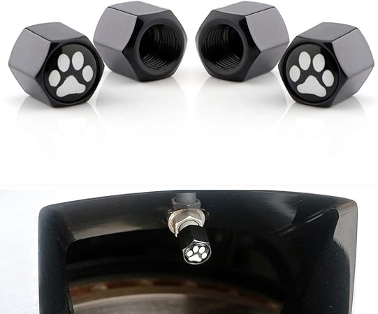 Amazon Yongming タイヤ エア バルブ キャップ 軽量 腐食防止 車 バイク 自転車 汎用パーツ ホイール エア バルブ キャップ 肉球 ブラック 4個 車 バイク 車 バイク