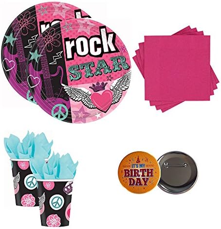 03 Rocker Girl Rock Star Party Pack for 16 guests - plates, napkins, cups