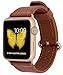 PEAK ZHANG Compatible with Apple Watch Band, 38mm 40mm Women Top Grain Leather Strap for iWatch Series 5,4,3,2,1 (Light Brown+Champagne Gold Clasp, 38mm 40mm S/M)