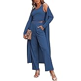 GTSAMTON Ladies 3 Piece Long Sleeve Soft Set Hide Belly Fat Formal Sweatsuit Open Front Casual Cardigan