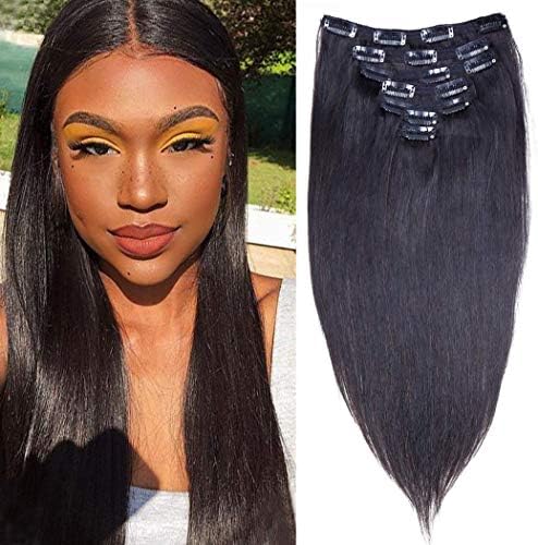 Odir 8A Brazilian Human Hair Straight Clip In Hair Extensions 22 Inch 100g 7Pcs/Set Straight Clip In Human Hair Thick Double Weft 1B Natural Black
