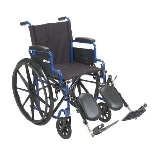 Drive Medical BLS18FBD-ELR Blue Streak Wheelchair with Flip Back Desk Arms and Elevating Leg Rests, Blue image