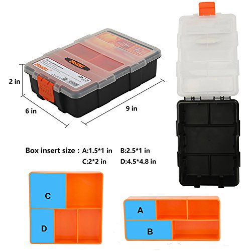 TOOLTOO Heavy-duty Tool Storage Box Organizer Detachable 10 Slots Plastic Tool Storage Box Two-layer Components Storage Box, Black and Orange