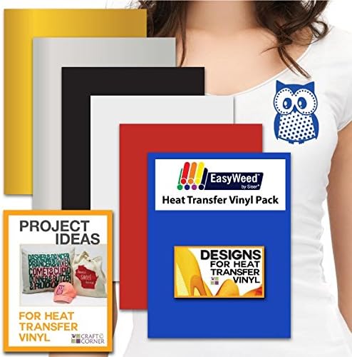 Siser EasyWeed Heat Transfer Vinyl Sheets (6 Pack) 12"x9" Smooth w/Exclusive Heat Transfer Designs