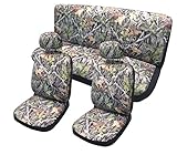 Hawg Camo Surreal Forest Grey Seat Cover Set - Front Rear Headrests Camouflage - Premium Padded Auto Car Truck Interior Set + FREE BONUS WASH MITT