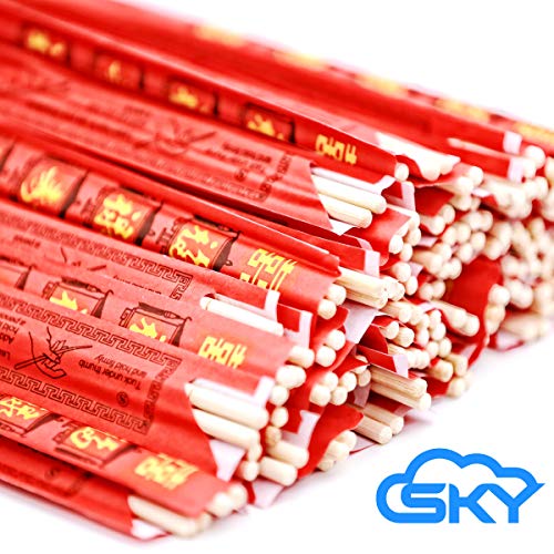 Sky Premium Disposable Bamboo Chopsticks, bulk, UV treated, splinter free, sleeved and separated, individually wrapped, ideal for Chinese, Japanese, Vietnamese, Korean, Thai (Dragon Red, 80 Pairs)