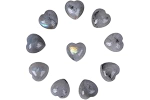 Justinstones Natural Labradorite Gemstone Healing Crystal 0.8" Mini Puffy Heart Pocket Stone Iron Gift Box (Pack of 10)