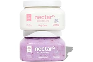 NECTAR BATH TREATS Exfoliating Sugar Body Scrub and Moisturizing Shea Body Butter Set, Nourishing Vegan Body Skin Care with No Harsh Chemicals - 16 oz (Lavender)