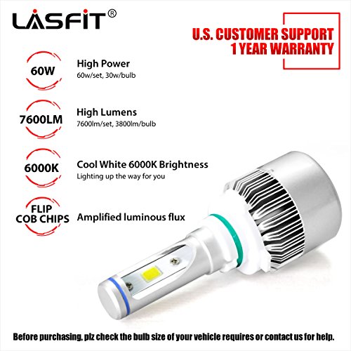LASFIT H10/9140/9145 LED Fog Light Bulbs Kits-Flip COB Chips-60W 7600LM 6000K (Pack of 2)