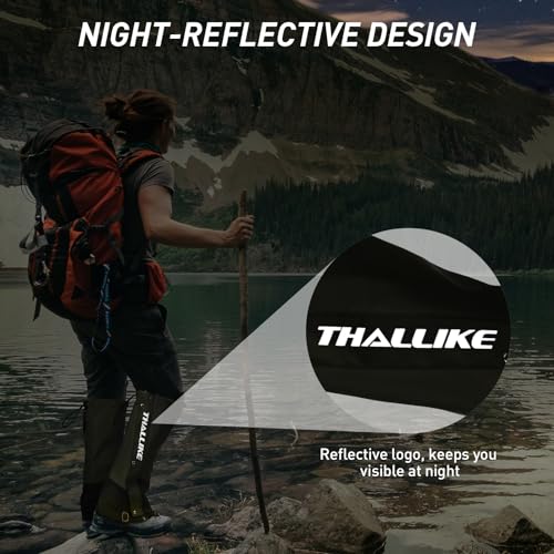 Thallike Leg Gaiters Waterproof for Hiking Hunting, 900D Fabric Portable Boots Snow Gaiters for Mountaineering, Adjustable Walking Leg Gaiters with Upgraded Zipper for Men/Women, Green, L