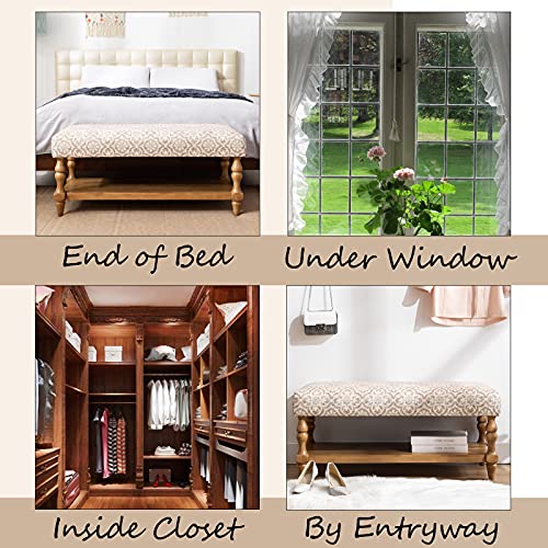 Janoray Entryway Bench with Storage, Farmhouse Upholstered Wooden Bench