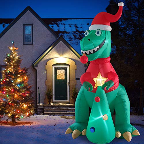 Poptrend Inflatable Christmas Decorations 7 Feet Inflatable Dinosaur