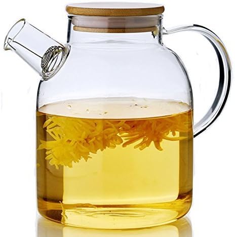 Gobize 61 Oz Large Capacity Borosilicate Glass Pitcher with Natural Bamboo Lid and Stainless Strainer