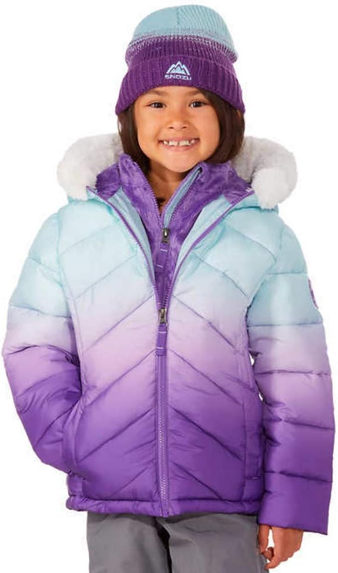 purple puffer jacket