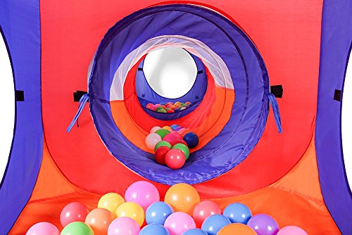 image for UTEX 4 in 1 Pop Up Kids Play Tent Tunnel Ball Pit, PlayHouse with 2 Tu