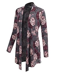 BIADANI Women's Open Front Lightweight Cardigan Floral Print