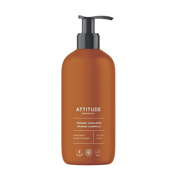 ATTITUDE LIQUID HAND SOAP, EWG VERIFIED, PLANT AND MINERAL-BASED, VEGAN PERSONAL CARE PRODUCTS, ORANGE CINNAMON, 16 FL OZ