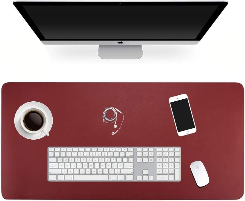 ele ELEOPTION PU Leather Extended Mouse Pad, Multifunctional Waterproof Office Desk Writing Mat, Double Side Ultra-Thin Large Pad for Office Home (Red/Yellow, 90x45cm)