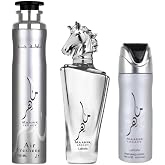 Lattafa Maahir Legacy for Men 3 Piece Gift Set (3.4 Fl Oz EDP + 6.67 Fl Oz Deo + 10.14 Fl Oz Air Freshener)