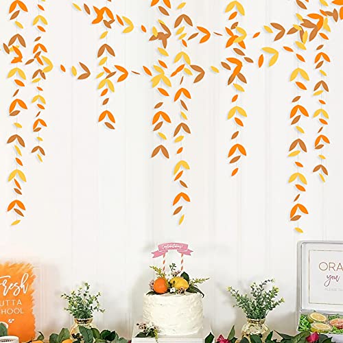 52 Ft Fall Orange Party Decorations Kit Autumn Paper Leaf Garland Streamer Yellow leaves Banner for Wedding Bridal Shower Birthday Baby Shower Engagement Halloween Thanksgiving Party Decor(4 Packs)