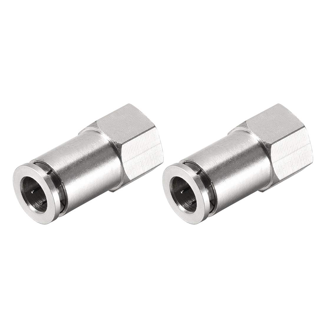 sourcing map Push to Connect Tube Fittings 8mm Tube OD x 1/4 PT Female Straight Pneumatic Connector Pipe Fitting Silver Tone 2Pcs
