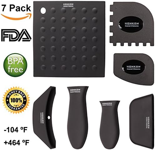 Handle Holder Pan Scraper Grill Silicone Trivets Scraper Potholder Silicone Hot Handle Holder Pot Cover Pot Mat Assist Handle for Cast Iron Skillets Pans Metal and Aluminum Cookware Handles (Black)