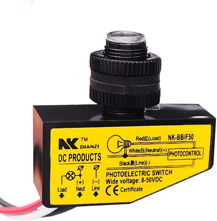 Photo 1 of TWTADE Photoelectric Switch DC 12V 24V 36V 48V Control Light Auto ON Off (DC 8-50V) Dusk to Dawn Photocell Switch Hard-Wired Post Eye with Sensor H-NK-BB/F 50