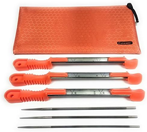 Cataumet Chainsaw Chain Sharpener File Set - Sizes 5/32”, 3/16”, 7/32" With Non Slip Handles, Sharpening Guides, Bonus Field Bag