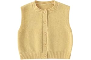 Meufam Toddler Kids Knit Cardigan Vest, Boys Girls Crew Neck Sleeveless Sweater Vest for Casual Layering