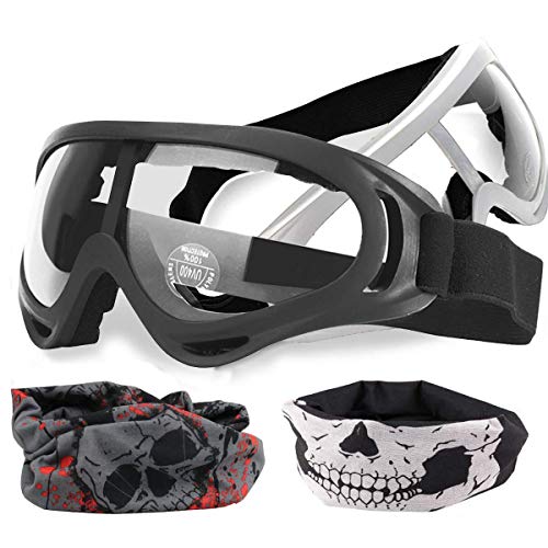 EXSPORT 2-Pack Adjustable Mask with 2 Pack Blaster Face Mask Compatible with Nerf Guns N-Strike Elite Series Foam Gun and / Goggles / Eye Shield (1 Black Mask - 1 White Mask)