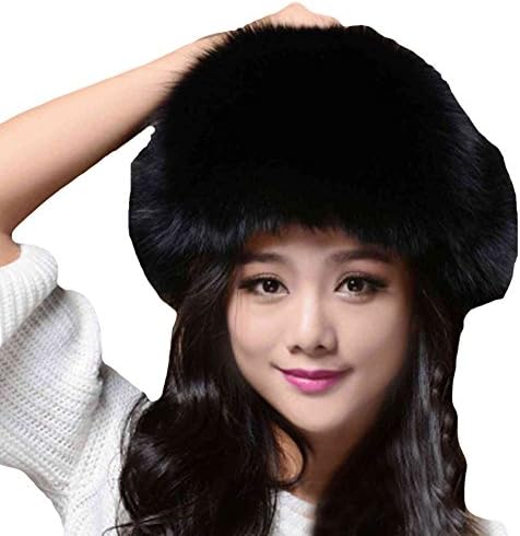 Duoduo888 Women's Russian Hat Real Fox Fur Ushanka Cossack Trapper Winter Hats Black